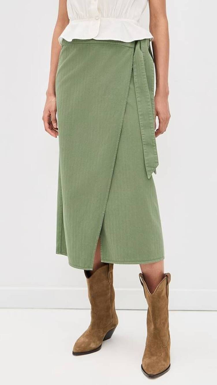 The Great The Wrap Midi Skirt in Classic Army 0 XS